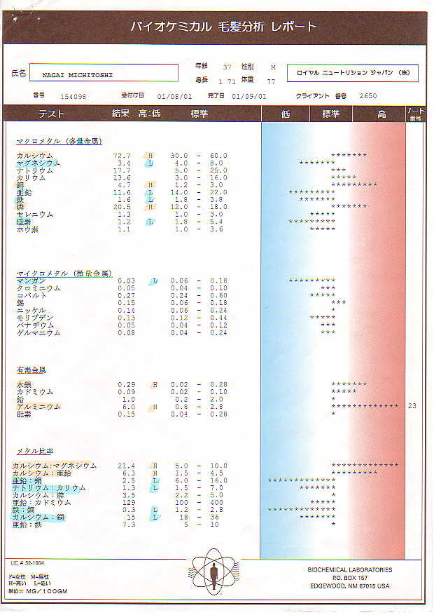 毛髪ミネラル検査第2回目結果
