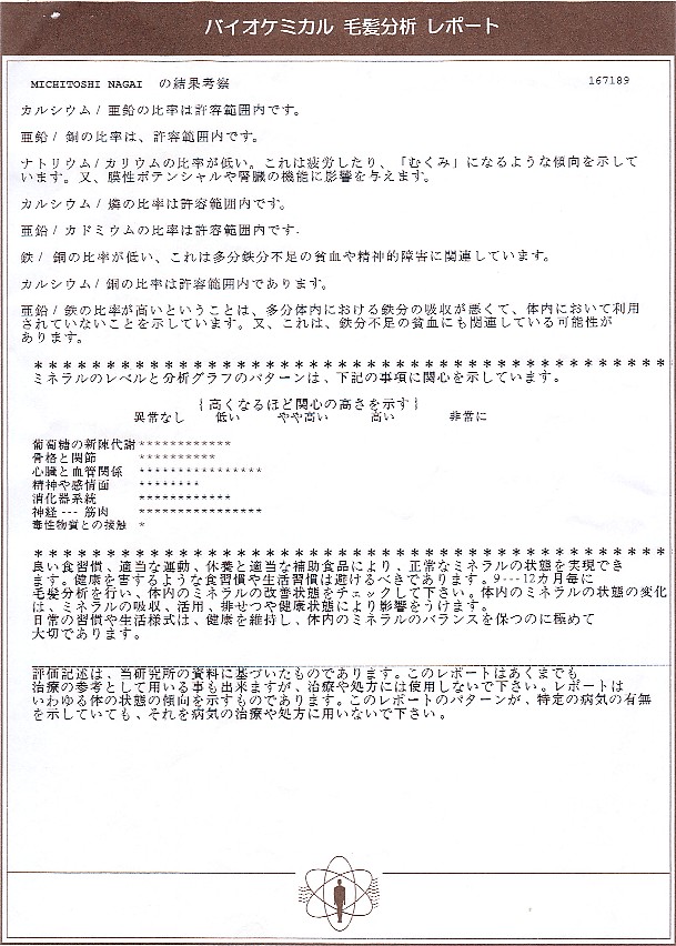 毛髪ミネラル検査第3回目結果